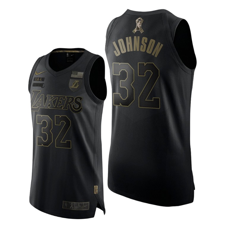 Men's Los Angeles Lakers Magic Johnson #32 NBA Limited 2020 Authentic Salute To Service Black Basketball Jersey FHU6183ZW